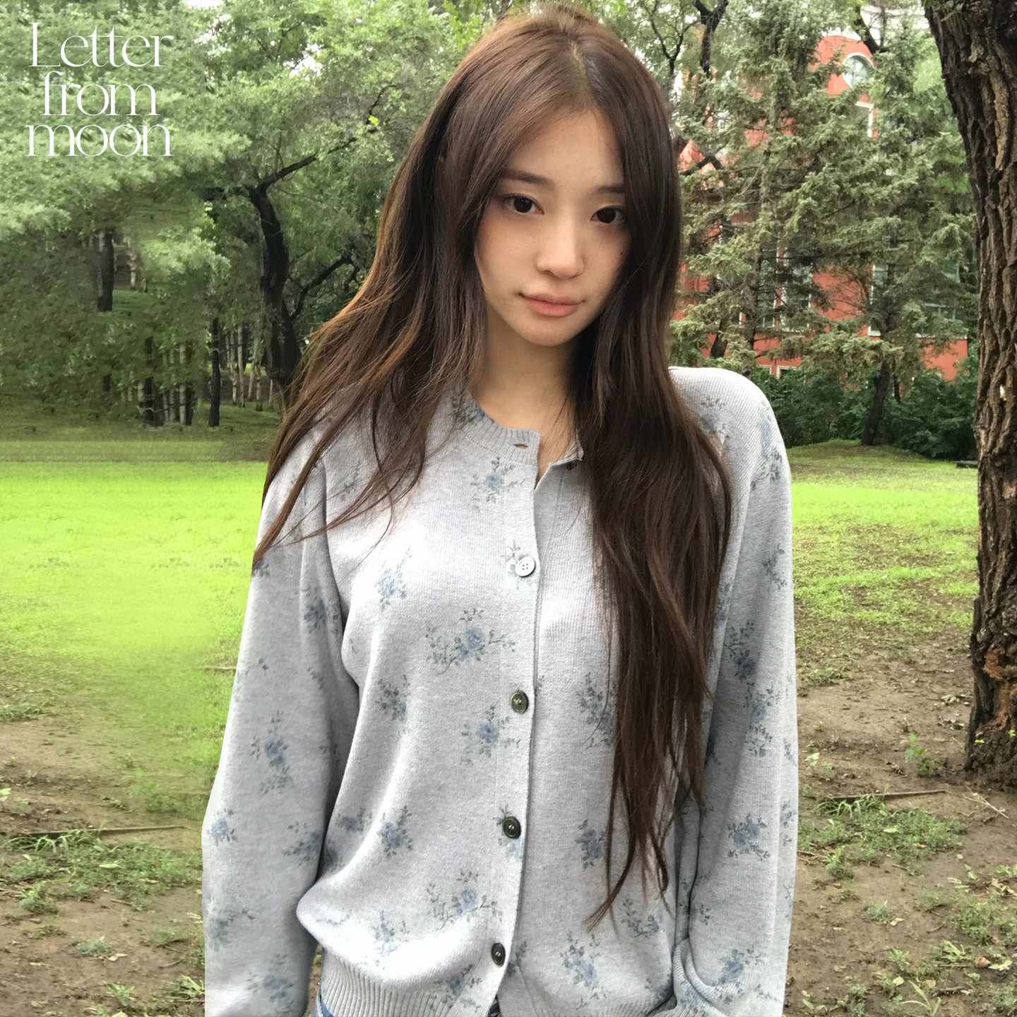 Letter from moon丨韩系少女风2026秋季新款田园风女花朵针织上衣