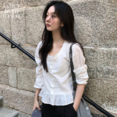 from 优雅修身 moon Letter 2026新款 圆领荷叶边衬衫 气质长袖 上衣