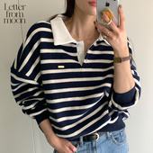 条纹翻领卫衣24秋冬款 休闲上衣 from moon经典 刘烨同款 Letter