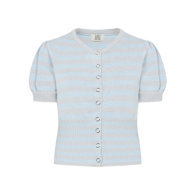 Letter from moon复古泡泡袖条纹开衫女2024夏季新款收腰休闲短袖