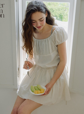 Letter from moon波点束带收腰连衣裙2025年夏季新款甜美气质女裙