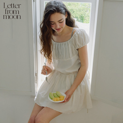 Letter from moon波点束带收腰连衣裙2025年夏季新款甜美气质女裙