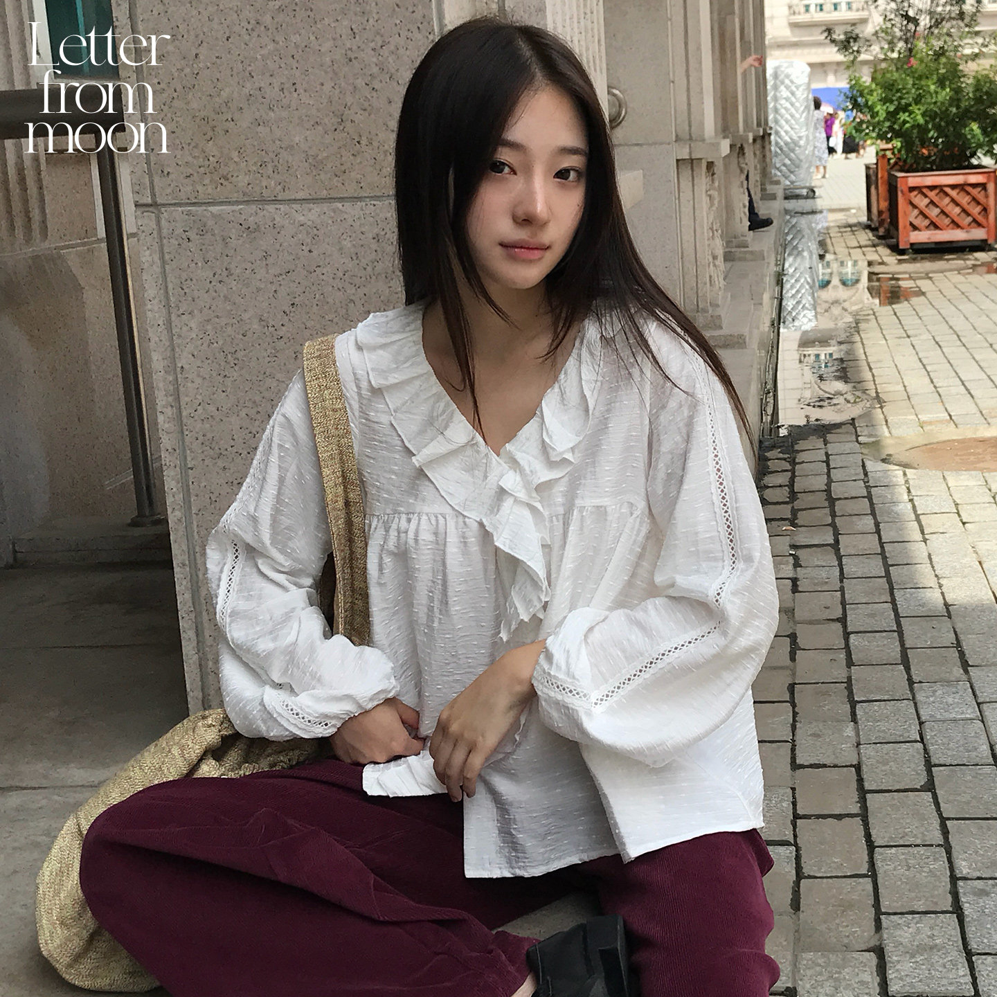 Letter from moon丨褶皱肌理软糯衬衫2026秋季新款荷叶边优雅上衣