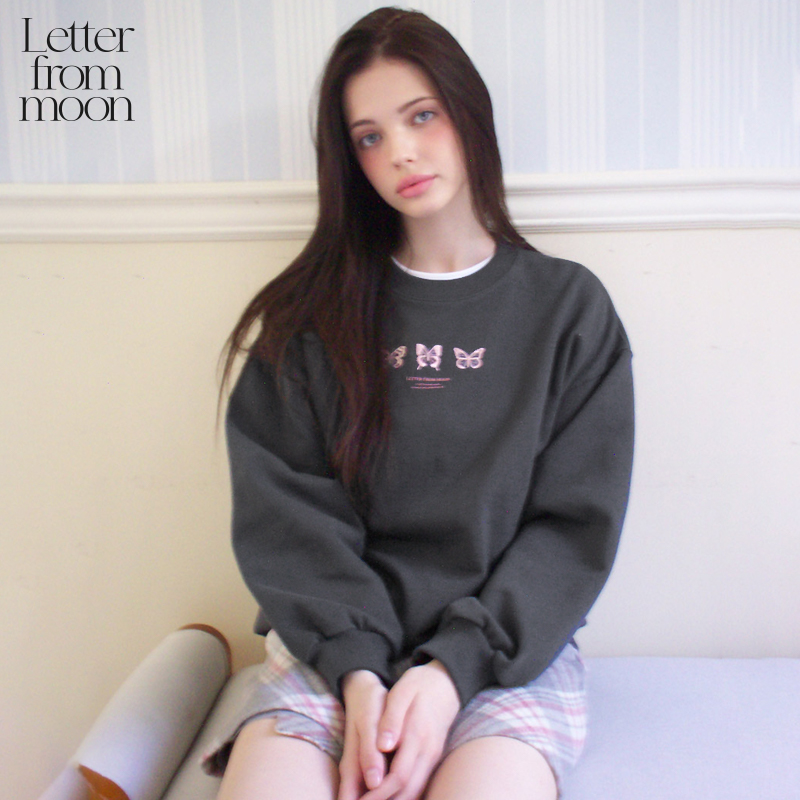 现货速发丨Letter from moon蝴蝶卫衣女秋冬款刺绣宽松休闲上衣