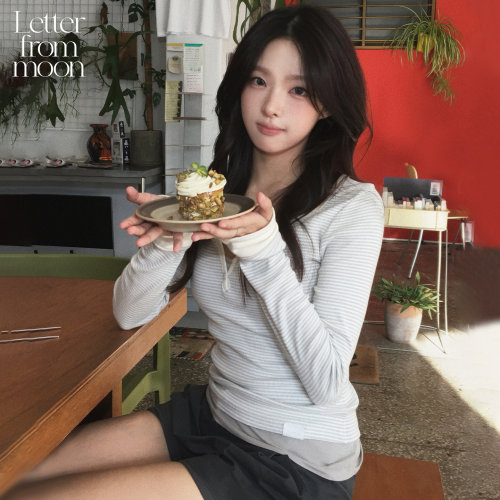 Letter from moon 撞色条纹亨利领上衣2026秋新款温婉百搭打底衫