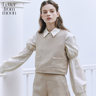 新款 moon小香风马甲女2024春季 简约百搭粗花呢上衣 from Letter