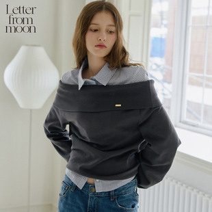 半途鹅飞同款丨Letter from moon露肩运动衫25秋款性感风内搭上衣