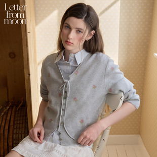 Clique联名V领扇贝边系带开衫 moon&Daisy 女韩系上衣 from Letter