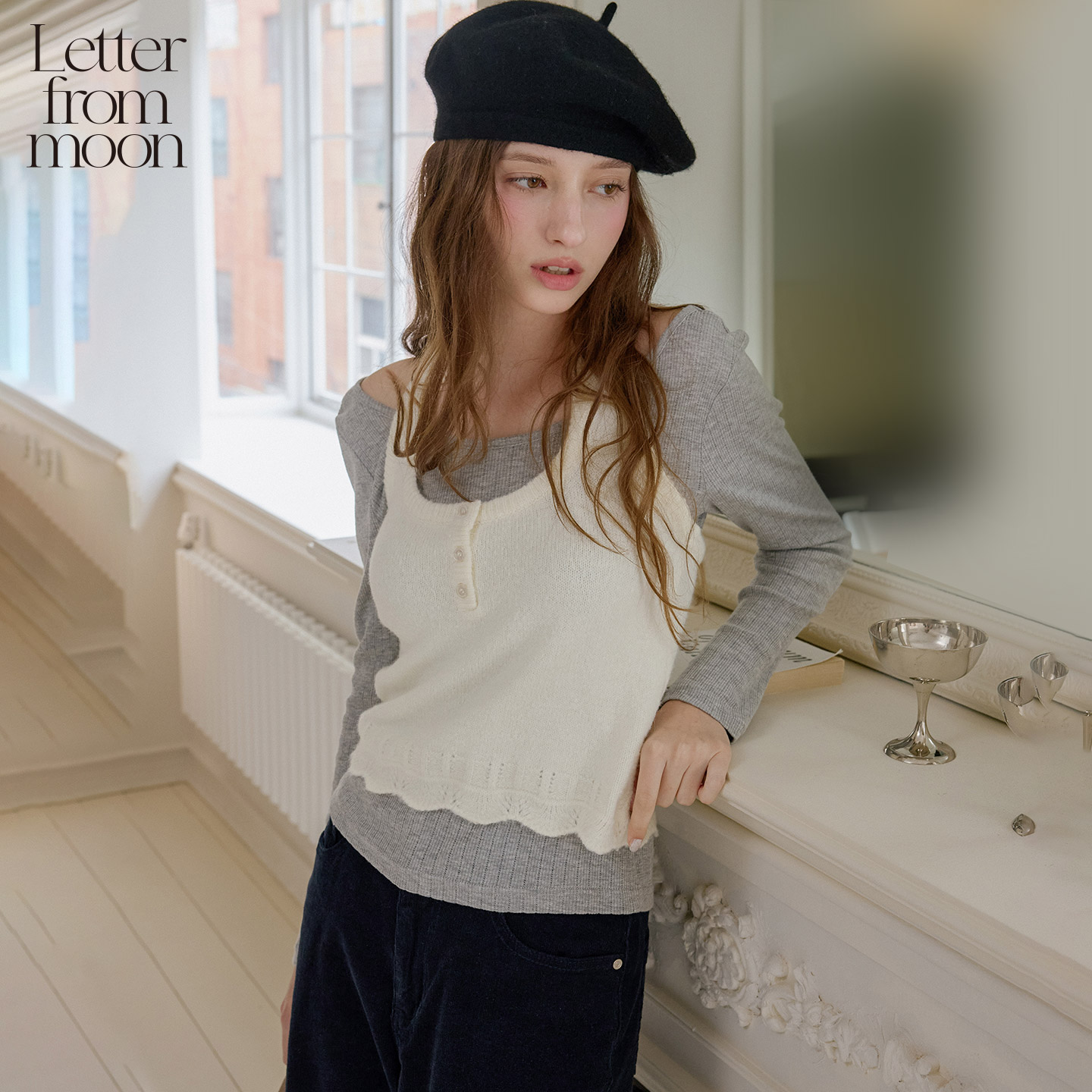 Letter from moon褶皱纽扣针织羊毛背心25年秋季新款女式内搭吊带