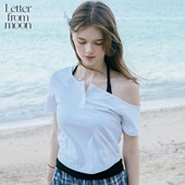 Letter from moon露肩设计感T恤25年夏新款 明星同款 休闲短袖 女