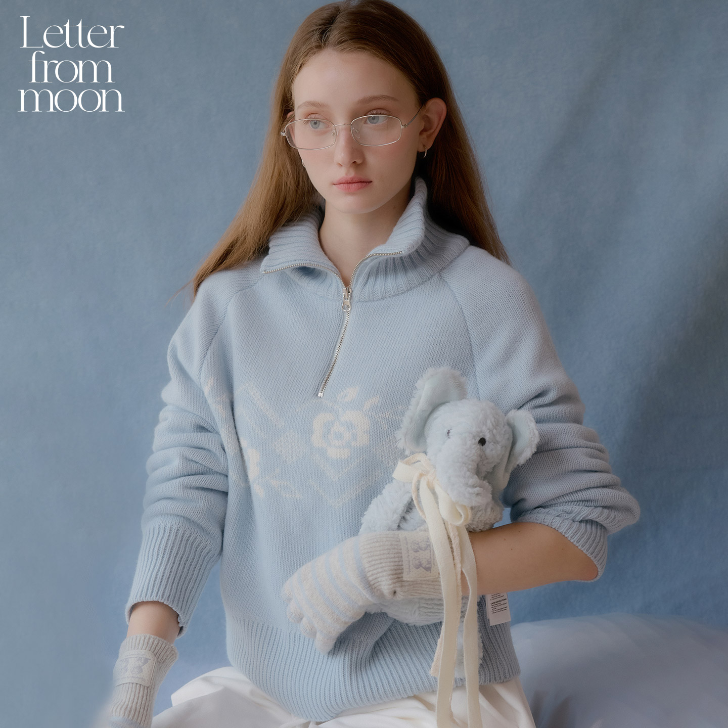 Letter from moon针织半拉链套头上衣2025年冬季新款羊毛针织毛衣