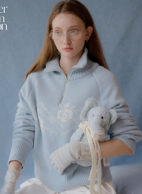 Letter from moon针织半拉链套头上衣2025年冬季新款羊毛针织毛衣