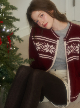 【圣诞款】Letter from moon北欧雪花拉链外套费尔岛风针织毛衣女