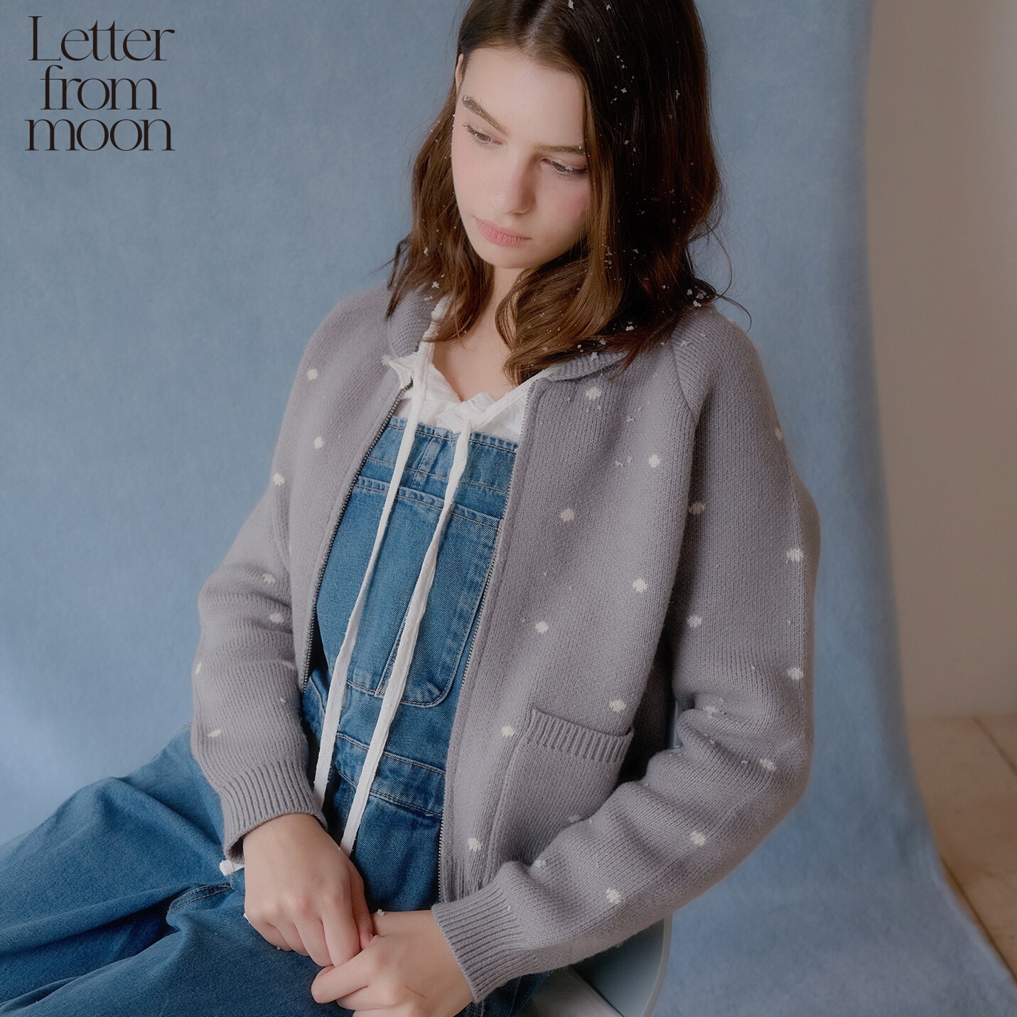 现货速发丨Letter from moon混纺波点针织拉链开衫25冬季新款上衣