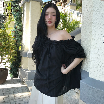 Letter from moon 2026新款露肩收褶松弛宽松衬衫女优雅法式上衣