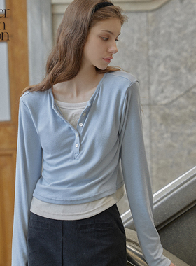 张雪迎同款丨Letter from moon叠穿式长袖T恤秋款上衣女