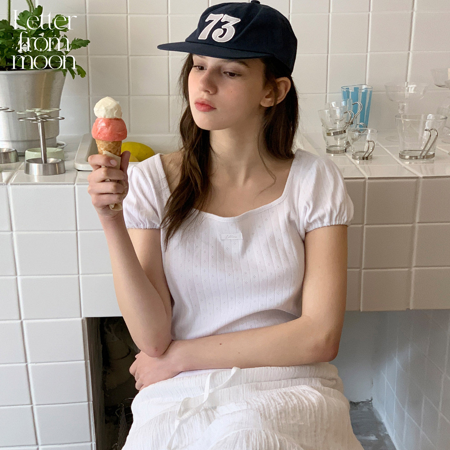 Letter from moon 2026夏季新款方领泡泡袖短袖露锁骨甜妹 T 恤