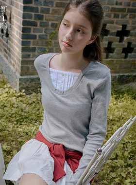 Letter from moon简约百搭衬衫上衣2025秋季新款假两件长袖T恤女