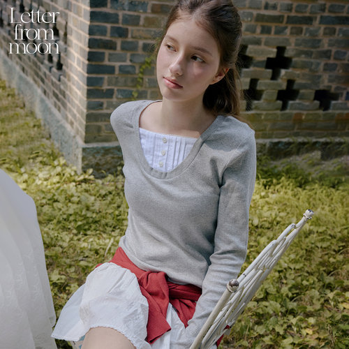 王楚然同款丨Letter from moon简约百搭衬衫上衣假两件长袖T恤女