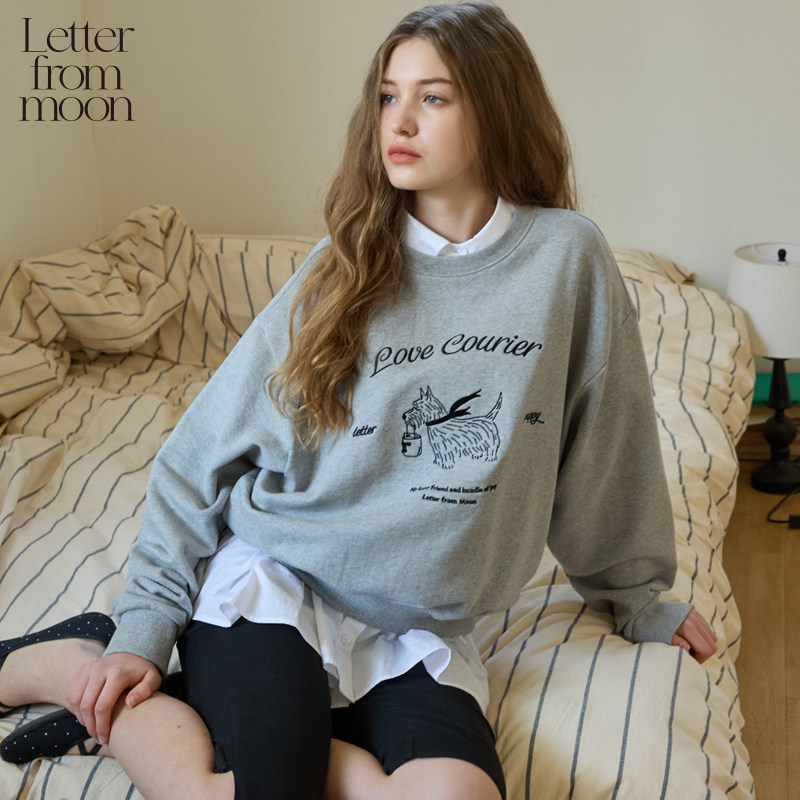 Letter from moon春日love小狗印花卫衣2025春新款休闲百搭上衣女
