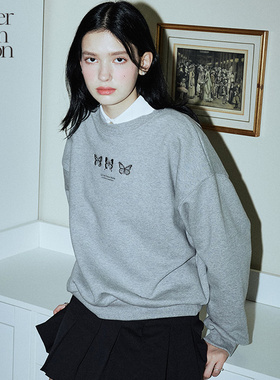 Letter from moon三重蝴蝶秋季短款刺绣套头衫女简约款