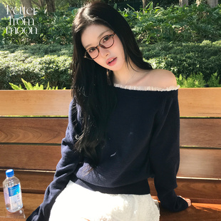 Letter from moon 2026新款蕾丝露肩斜肩羊绒针织衫纯欲性感上衣