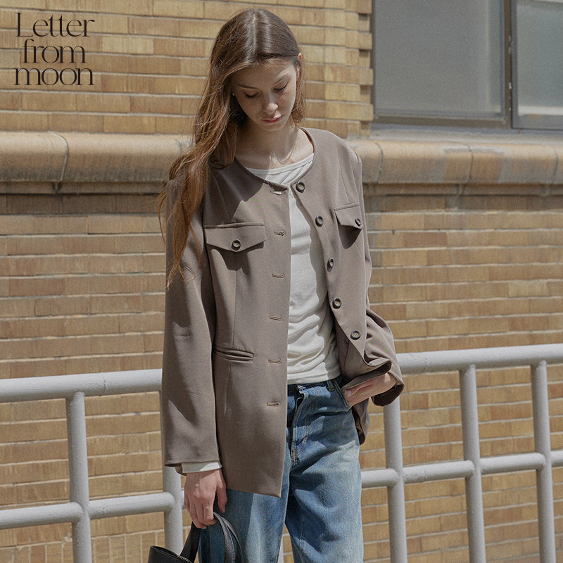 Letter from moon复古宽松西装2024秋季新款圆领中长款休闲外套女,女装/女士精品,西装,淘宝优惠券,粉丝福利购,淘宝优惠卷