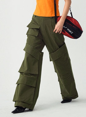 Shapeshifter 重工可拆卸多种穿法阔腿工装裤军绿复古休闲裤