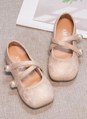 ABC Fans女童汉服鞋马面裙单鞋时尚公主鞋子2025春秋新款女孩皮鞋