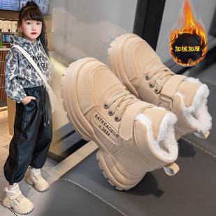 中大童时尚 新款 皮靴儿童大棉雪地靴 Fans女童加绒棉靴2025冬季 ABC