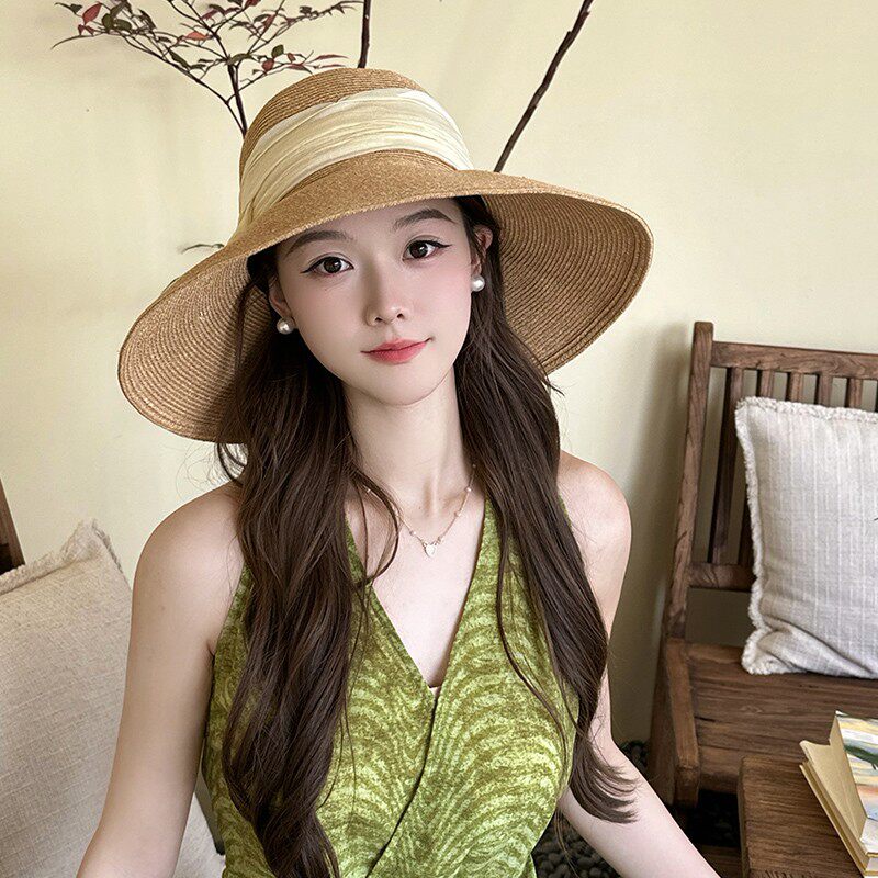 Dorain/朵澜法式大檐遮阳草帽女度假飘带渔夫帽复古优雅感防晒帽