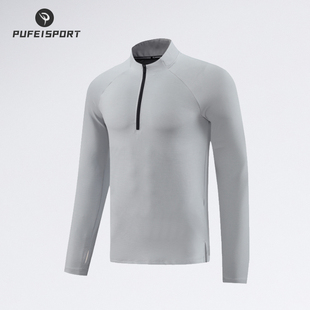 2025秋男士半拉链训练服速干透气弹力运动长袖T恤拇指扣跑步上衣