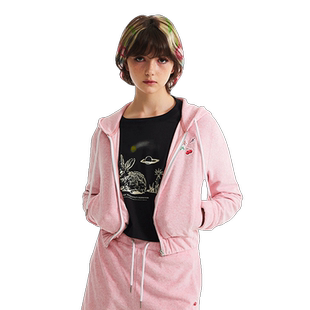 kirsh大樱桃春季新款拉链修身短款连帽卫衣美式休闲时尚开衫外套