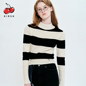 kirsh黑白条纹半高领针织衫 女上衣秋冬气质显瘦修身 百搭撞色毛衣
