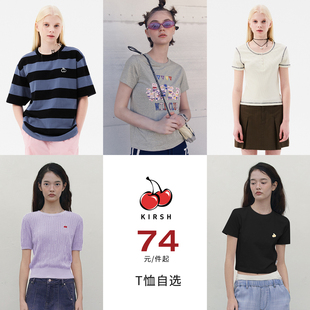 长袖 kirsh2025印花条纹短袖 清仓 t恤韩系甜美减龄女上衣秋 断码