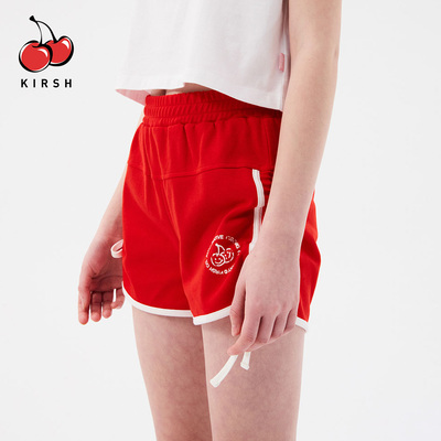 KIRSH樱桃撞色松紧腰美式运动短裤女外穿夏季高腰宽松系带休闲裤