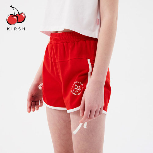 KIRSH樱桃撞色松紧腰美式运动短裤女外穿夏季高腰宽松系带休闲裤