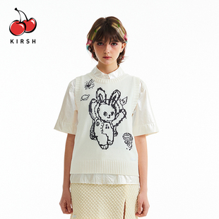kirsh卡通兔子叠穿针织背心女秋冬韩系ins减龄提花马甲无袖短上衣