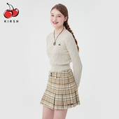 樱桃KIRSH a字格子百褶裙半身裙女秋冬学院风毛呢韩版 半身短裙