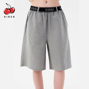 KIRSH简约风宽松休闲中高腰短裤女夏季松紧腰撞色拼接七分阔腿裤