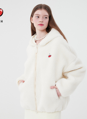 樱桃KIRSH 摇粒绒外套女秋冬2024新款加绒加厚韩系连帽绒外套冬