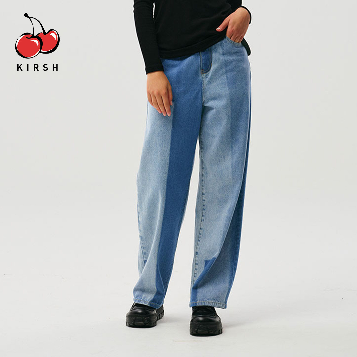 kirsh中性风水洗拼接设计感牛仔裤阔腿宽松秋冬时尚潮休闲长裤女,女装/女士精品,牛仔裤,淘宝优惠券,粉丝福利购,淘宝优惠卷