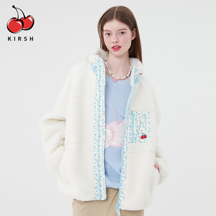 kirsh大樱桃秋冬新款 羊羔毛外套女宽松休闲百搭撞色碎花夹克