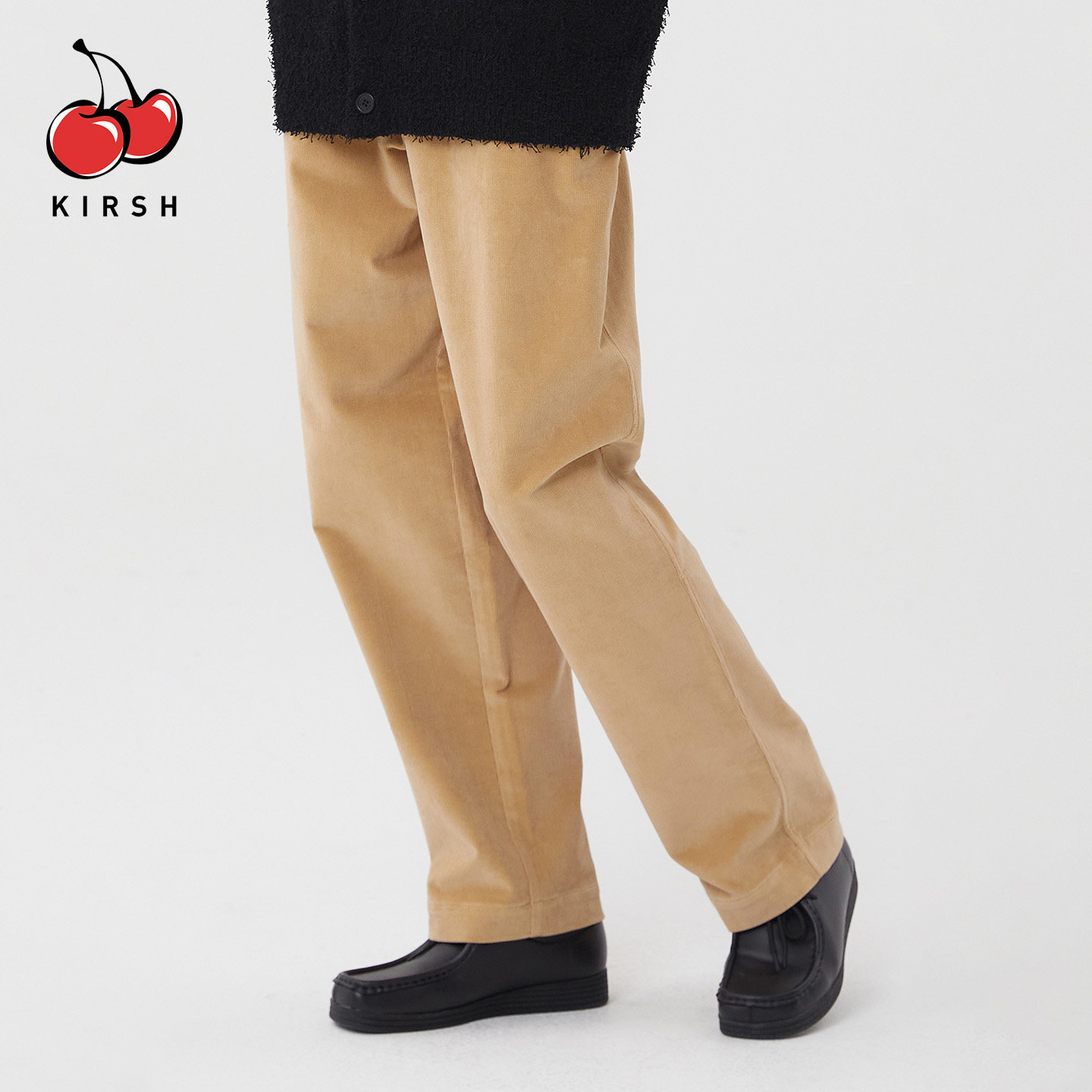 KIRSH高腰休闲宽松直筒裤女秋冬潮通勤百搭女裤松紧腰灯芯绒长裤