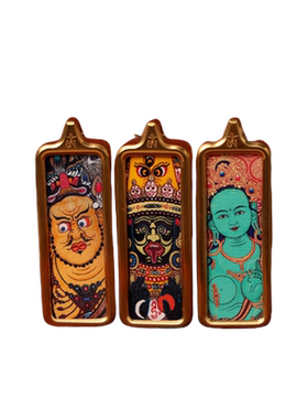 扎基拉姆绿度黄财唐卡吊坠长方形