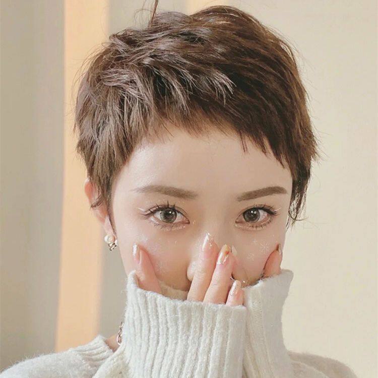 狗啃刘海假发女舒适真发全真人发双递针真发全头套时尚自然短直发