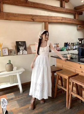 实拍连衣裙女新款夏季白色茶歇法式小众设计感长裙显瘦裙子62157
