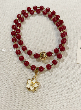 HALOkrACC韩代柿子红樱花项链