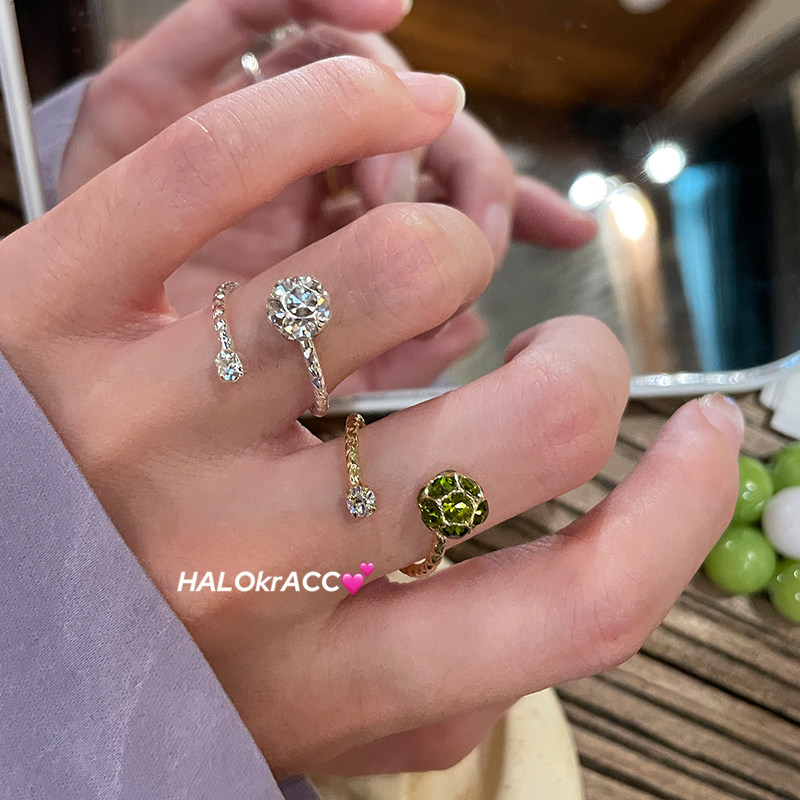 HALOkrACC韩代 环绕星球 闪钻圆球缠绕环开口戒指