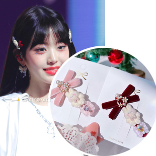 HALOkrACC韩国进口IVE张元 植绒小兔子花环蝴蝶结发夹 英LIZ同款